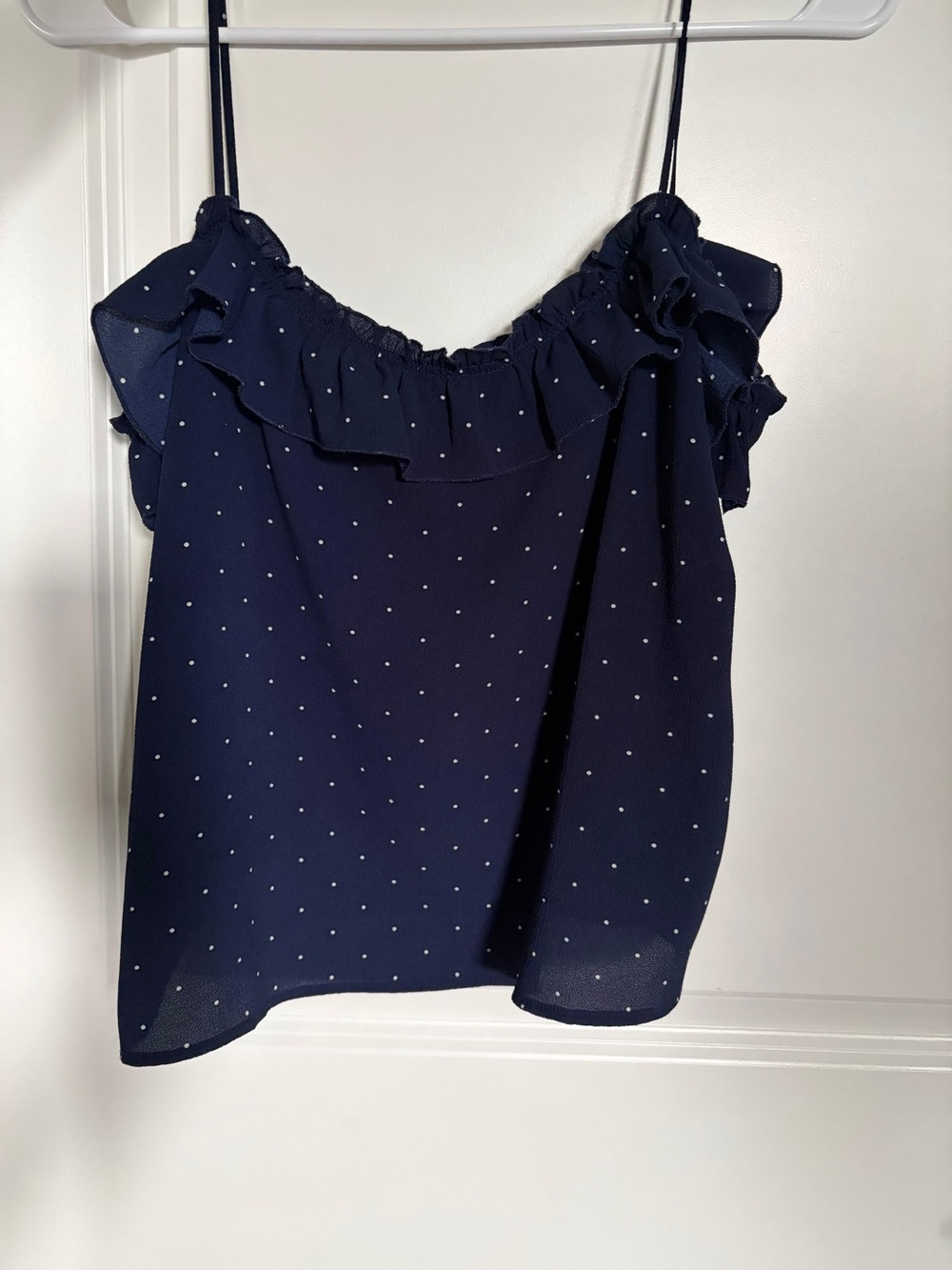 Mango Dot Ruffled Navy Cami Top